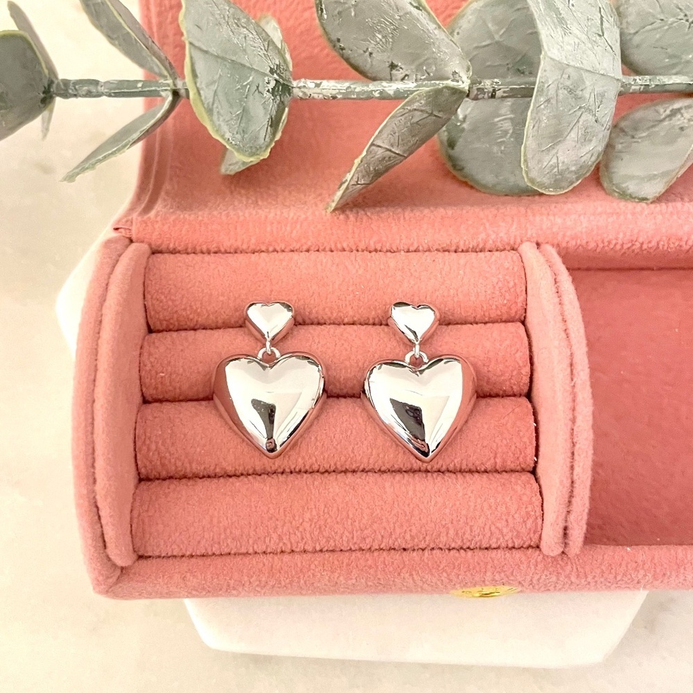 925 Sterling Silver Heart Dangle Drop Earrings Minimalist Heart Earrings